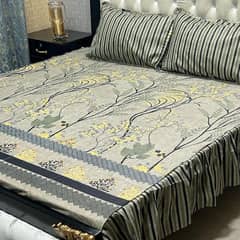 3 Pcs Cotton Salonica Frill Double Bedsheet