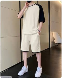 2 Pcs Men's Cotton Plain T-Shirt & Shorts Tracksuit