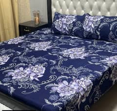 3 pcs Crystal Cotton Printed Double Bedsheet