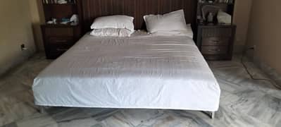 Habitt Double Bed with Side Tables & Spring Mattress – Excellent Condi