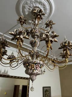 Luxurious Handcrafted Vintage Chandelier- Elegant Floral Brass Details