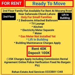2nd Floor Family Flat For Rent At Mozang Road Near Safanwala Chowk LHR