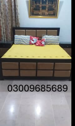 Double Bed with side table and mattress width 8 inch.