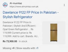 dawlance new box pack fridge 9122 model