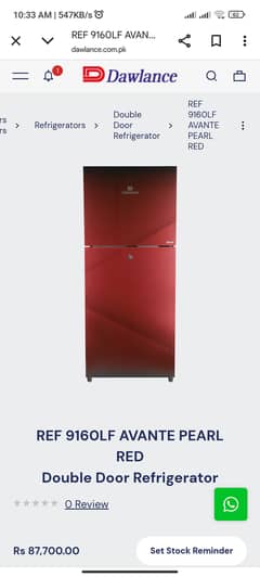 Dawlance Fridge - 9160LF - AVANTE PEARL RED