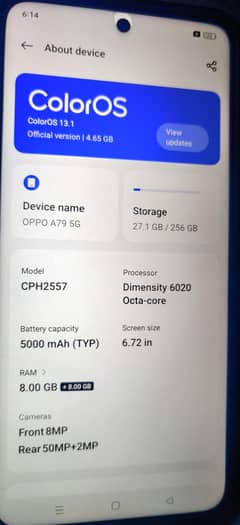 oppo A795G 8+8 GB ram 256 GB  noN pta