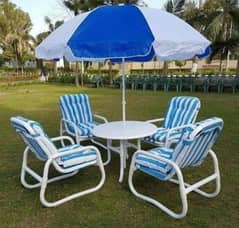 Outdoor chairs-UPVC chair-Plastic furniture-Chair with umbrella table
