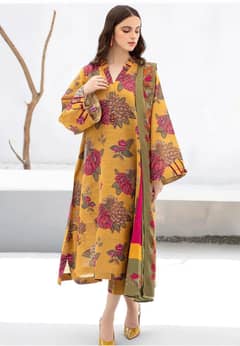 3 Pcs Women's Unstitched Karandi Digital Print Suit