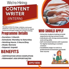 Content Writer Intern – Remote Internship (Unpaid)