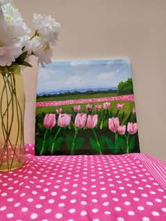 Hand-painted Tulip Field Canvas 12×12  Unique acrylic art piece