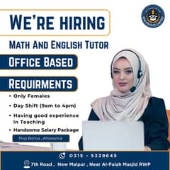 We are Hiring Tutors For OFFICE BASED