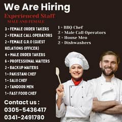 Restaurant Staff - Waiter - Chef - Male & Female - Jobs