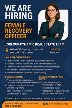 RECOVERY OFFICER, RECEPTIONIST, GRAPHIC DESIGNER, CIVIL ENGINEER