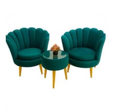 Luxury Teal Valvet Shell Sofa + Centre table