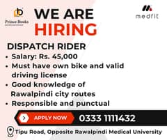 Dispatch Rider Required – Tipu Road Rawalpindi – Salary 45,000
