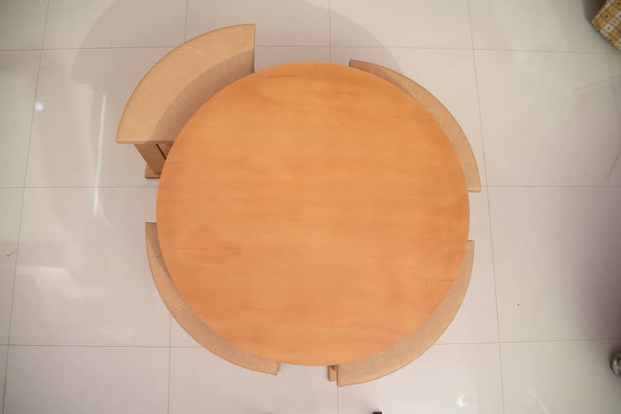 Stylish Round Coffee Table with 4 Cushioned Stools – Space Saver 3