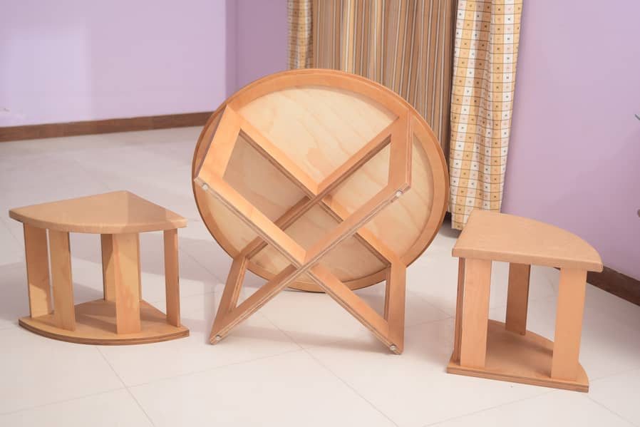 Stylish Round Coffee Table with 4 Cushioned Stools – Space Saver 4