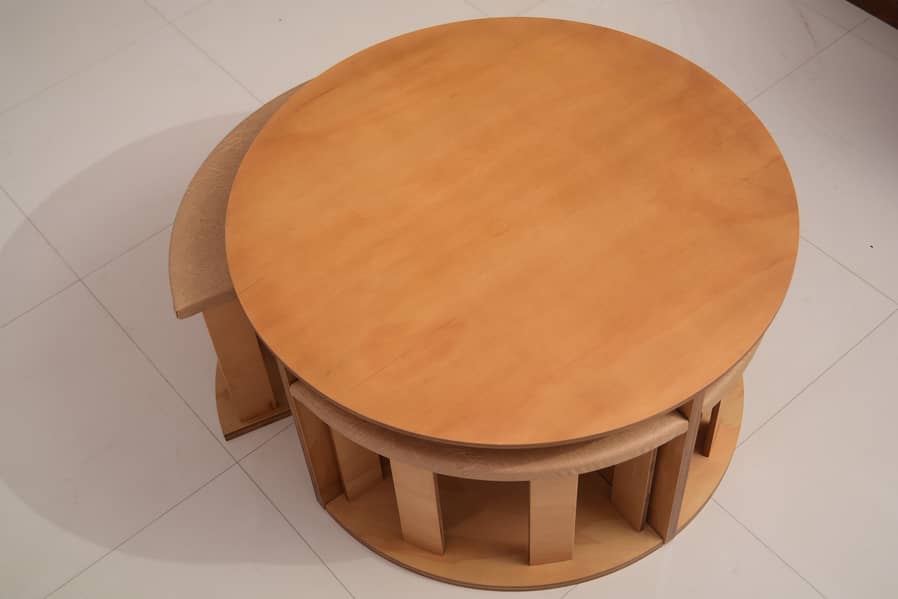 Stylish Round Coffee Table with 4 Cushioned Stools – Space Saver 5