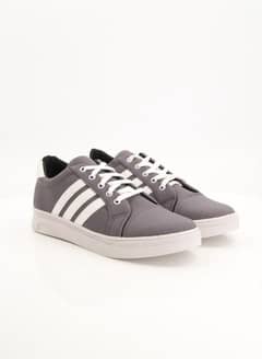 grey colour, white stripe sneakers