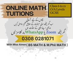 Online Maths Tuition | A Level | O Level | Class 6– Class 12 |