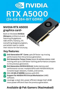 Nvidia RTX A5000 / 24-GB 384-Bit / DDR6. . Fresh System Pulled Like new
