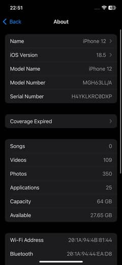 i phone 12 64 gb non pta jv battery health 90+ condition bilkl good
