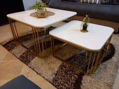 Nestling Twin Center Tables with Original White Marbel Top