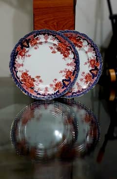 Vintage Floral Porcelain Plates – Pair (Blue & Rose Pattern)