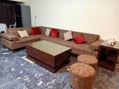 L-Shape Sofa with Center and Arm Table and Two Couches
