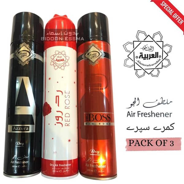 Air Freshener Azura | Red Rose | Big Boss | Pack of 3 300ml Big Bottle AlArabia House Care Room Spray Imported High Quality Value Budget Pack Deal Offer Fresh Scent Fragrance | Wash Room Bath Room Easy to use | Office Room | Car Air Freshener | Hotel Room