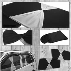 Suzuki Mehran Sun-Shades With White Tie Foldable Curtains & Jet Black 4Pcs Set Premium Quality