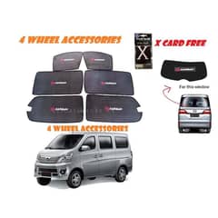 Changan Karvaan Sun Shades (Side and Back Both Mirrors) Van Windows Curtains 7 pieces, With Karvaan Logo Foldable, Jet Black (X Card Perfume Free)