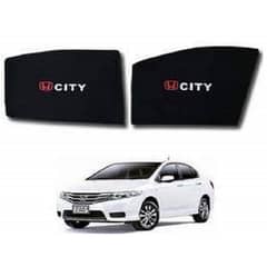 Honda City 2009 to 2019 Sun Shades Car Windows Curtains 4 pieces With Honda City Logo, Foldable, Jet Black
