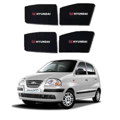 Hyundai Santro Sun Shades Car Windows Curtains With Santro Logo 4 pieces , Fold-able , Jet Black