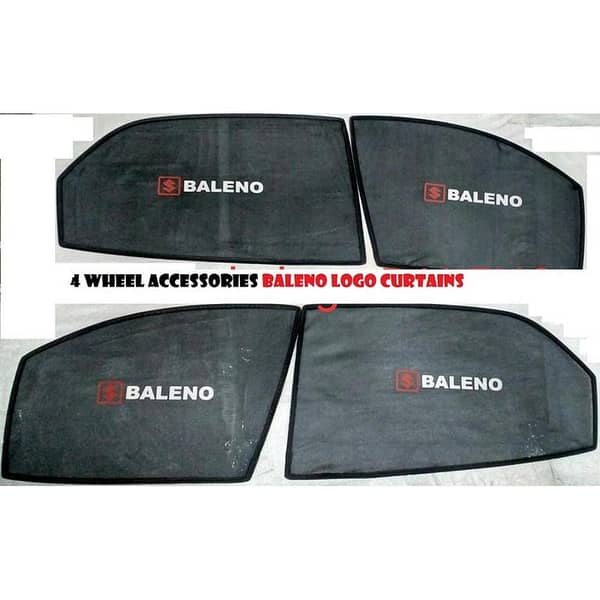 Baleno Sun Shades Car Windows Curtains 4 pieces, Baleno Logo on Pieces Foldable, Jet Black