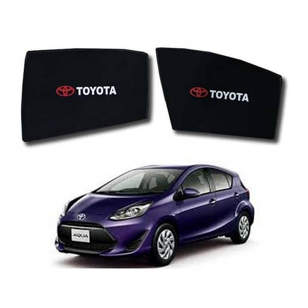 Toyota Aqua 2012 to 2020 Sun Shades Car Windows Curtains 4 pieces With Aqua Logo, Foldable, Jet Black