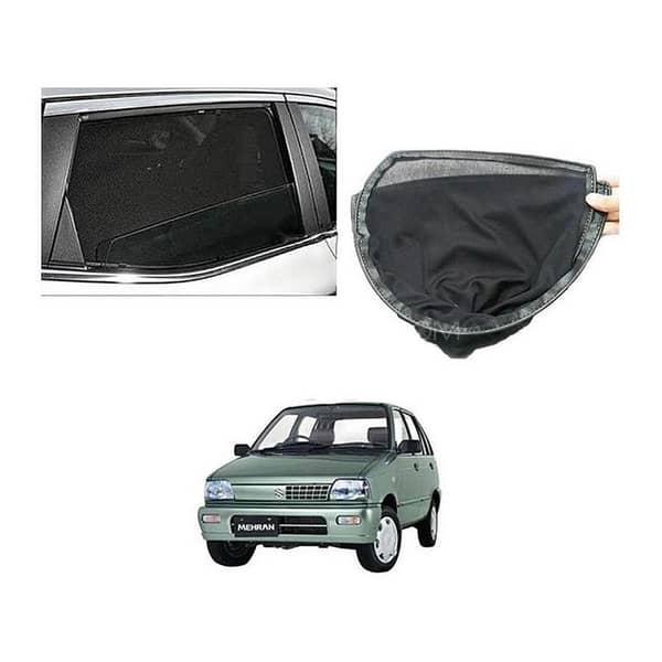 Suzuki Mehran Sun Shades Car Windows Curtains 4 pieces, Foldable, Jet Black