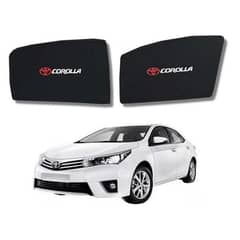 Toyota Corolla 2009 to 2013 Sun Shades Car Windows Curtains 4 pieces With Corolla Logo, Foldable, Jet Black