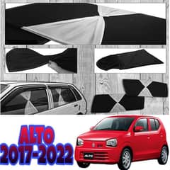 Suzuki Alto 2017 to 2022 Sun-Shades With White Tie Foldable Curtains & Jet Black 4Pcs Set Premium Quality
