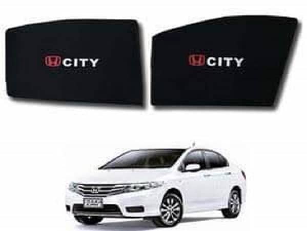 Honda City 2002 to 2008 Sun Shades Car Windows Curtains 4 pieces With Honda City Logo, Foldable, Jet Black