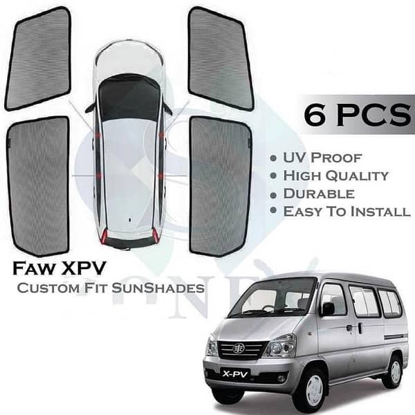 FAW XPV Sun Shades Car Windows Curtains 6 pieces , Foldable, Jet Black