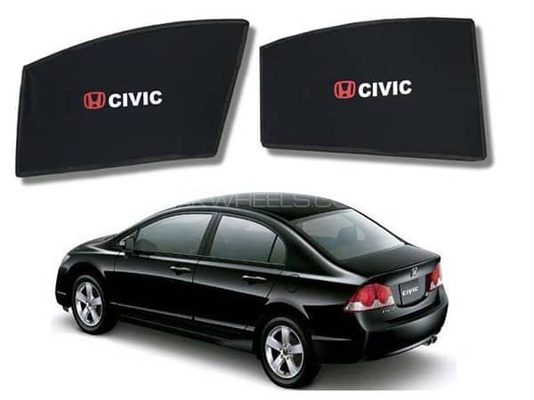 Honda Civic 2006 to 2011 Sun Shades Car Windows Curtains 4 pieces With Honda Civic Logo, Foldable, Jet Black