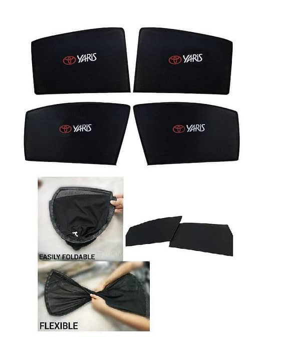 New Toyota Yaris 2018 - 2022 Sun Shades Car Windows Curtains 4 pieces With Yaris Logo , Fold-able , Jet Black