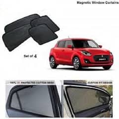 Suzuki Swift 2005 to 2018 Sun Shades With Logo Car Windows Curtains 4 pieces With Suzuki Swift Logo, Foldable, Jet Black