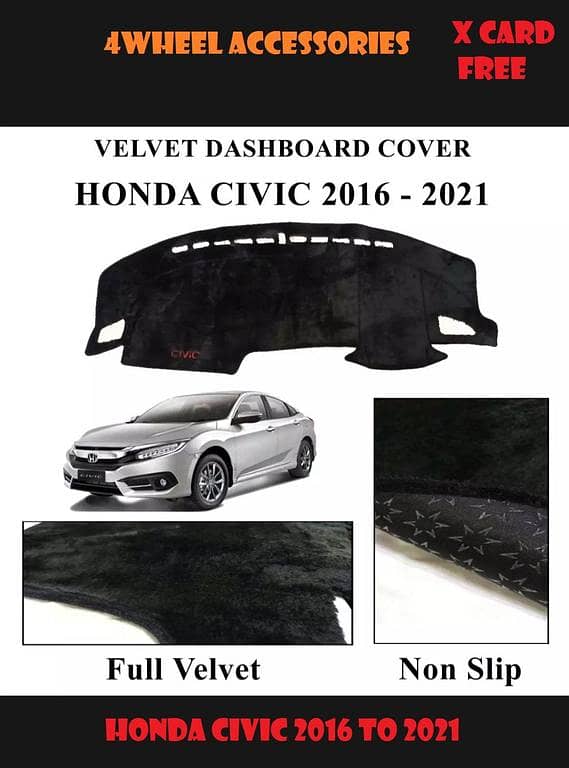 Honda Civic 2016 to 2021 Non-Slip Valvet Dashboard Matt High Quality Matt (X Card Free)