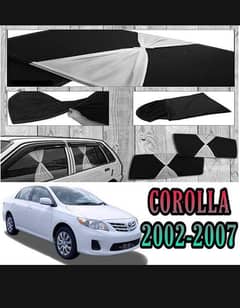 Toyota Corolla 2002 to 2007 Sun-Shades With White Tie Foldable Curtains & Jet Black 4Pcs Set Premium Quality