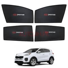 Kia Sportage 2018 to 2021 Sun Shades Car Windows Curtains 4 pieces With Sportage Logo, Foldable, Jet Black