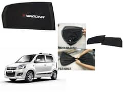 Suzuki Wagon-R 2014 - 2020 Sun Shades Car Windows Curtains 4 pieces With Wagon-R Logo , Fold-able , Jet Black