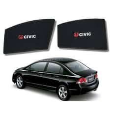 Honda Civic 2012 to 2015 Sun Shades Car Windows Curtains 4 pieces With Honda Civic Logo, Foldable, Jet Black