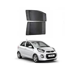 Kia Picanto 2019 to 2021 Sun Shades Car Windows Curtains 4 pieces, Foldable, Jet Black